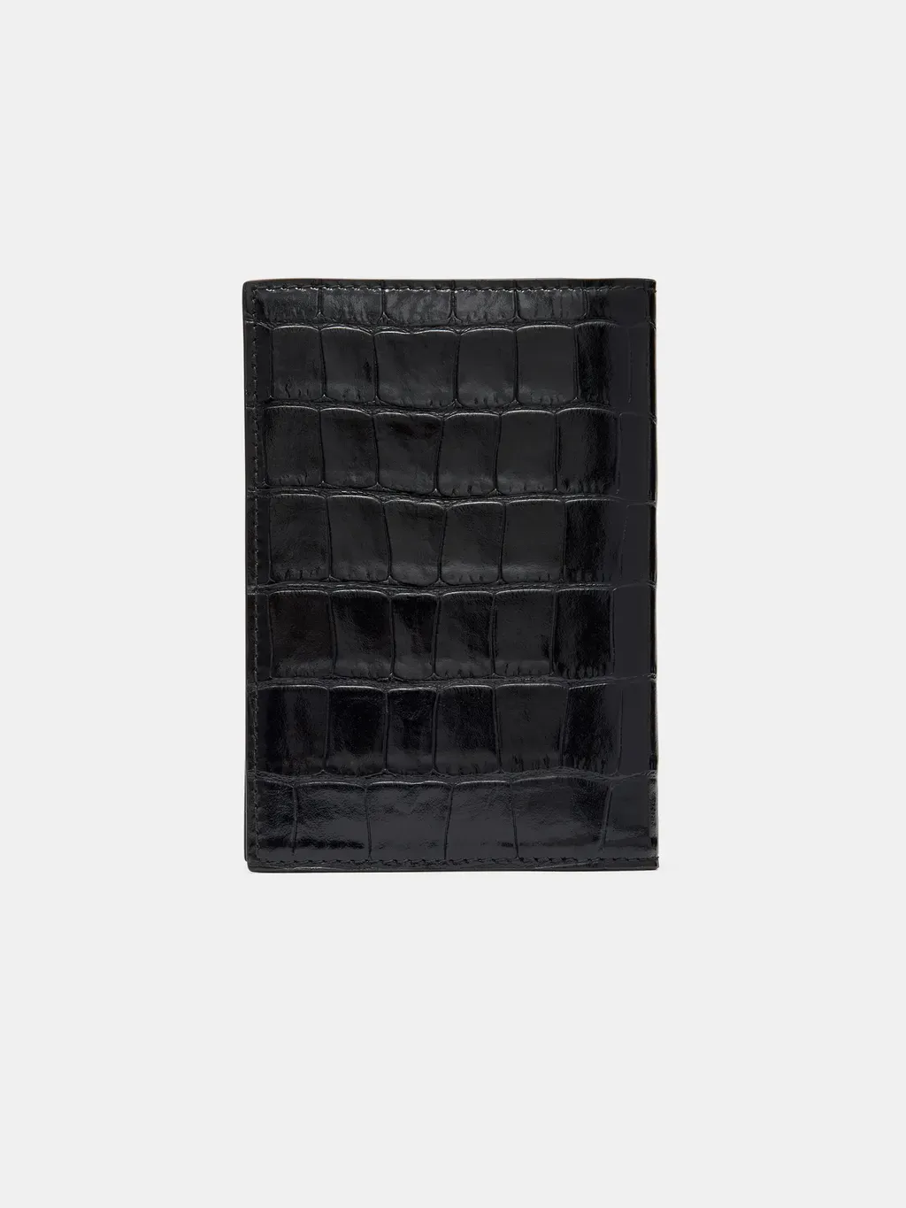 Croc Embossed Passport Holder - Black