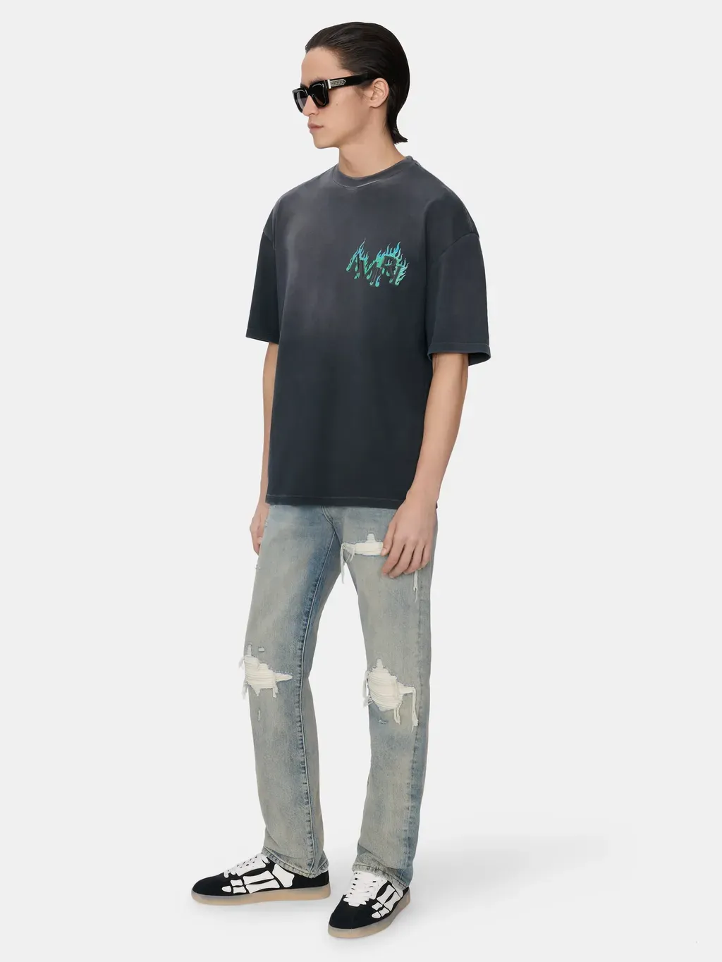 Crystal Amiri Flames Oversized Tee - Black