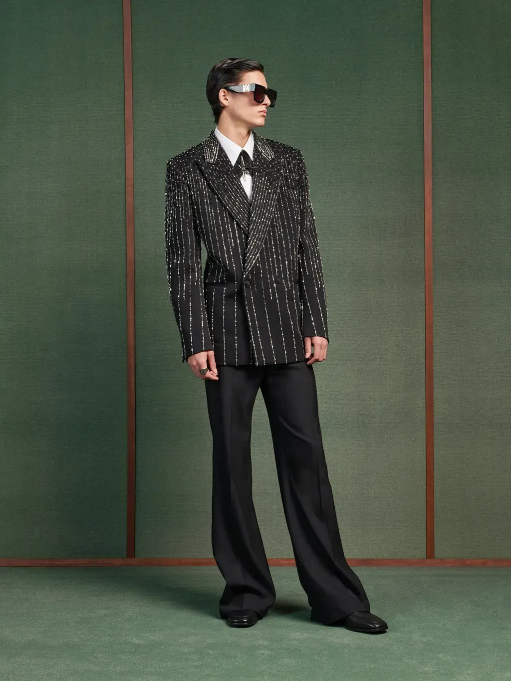 Crystal Stripe Double-Breasted Blazer - Black