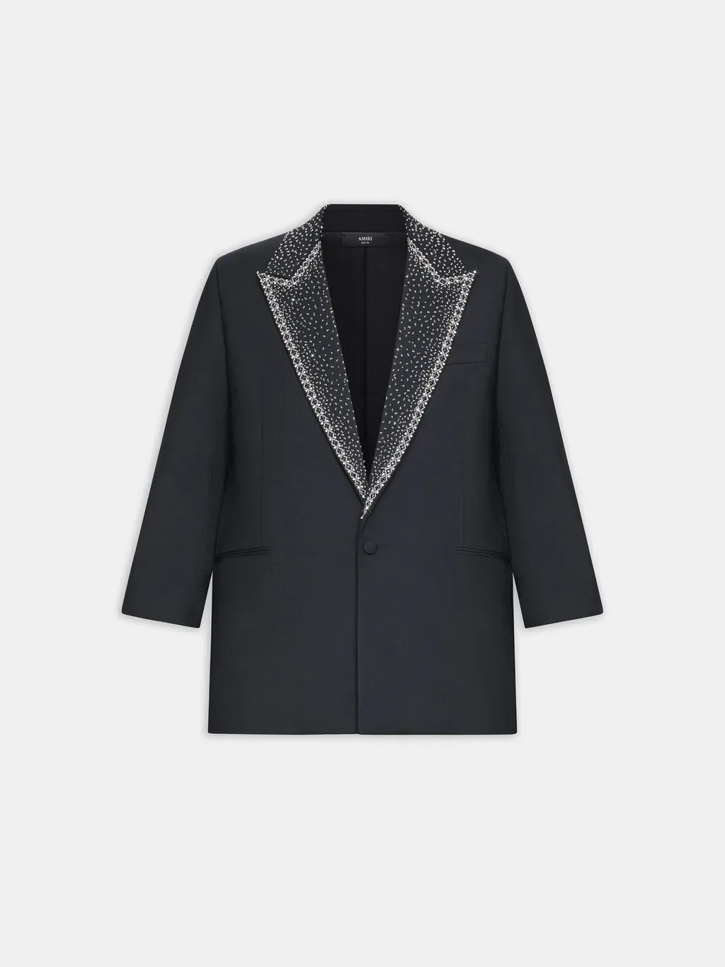 Embellished Lapel Single-Breasted Blazer - Black