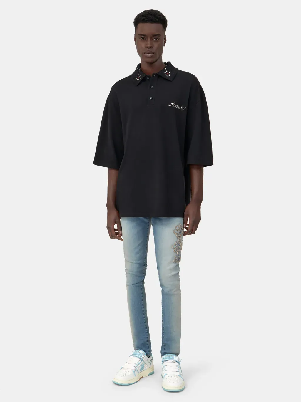 Ma Quad Applique Skinny Jean - Dust Indigo