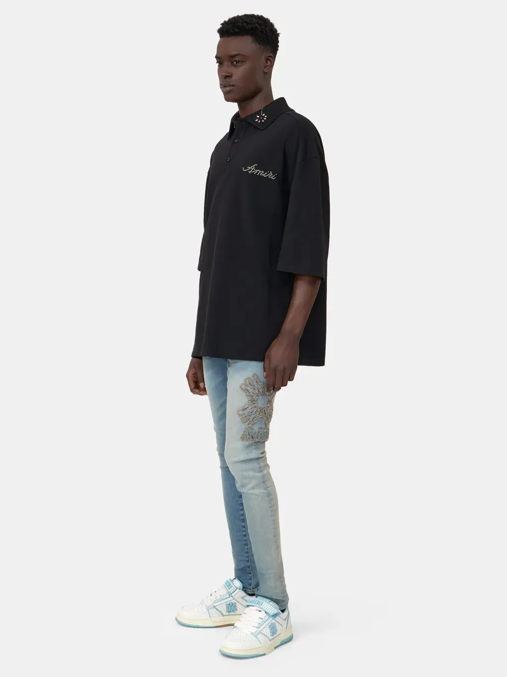 Ma Quad Applique Skinny Jean - Dust Indigo