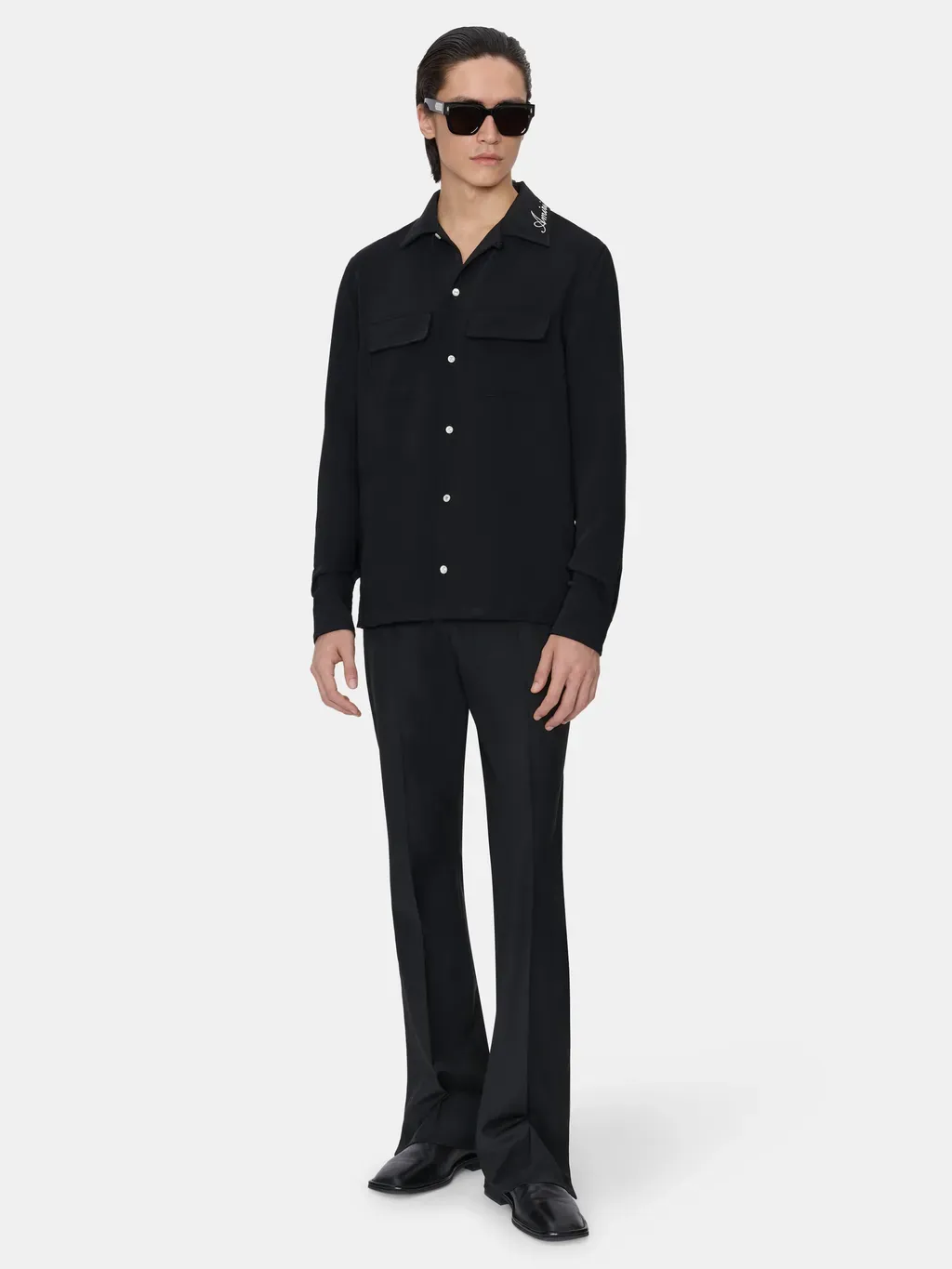 Round Pocket Dress Shirt - Black
