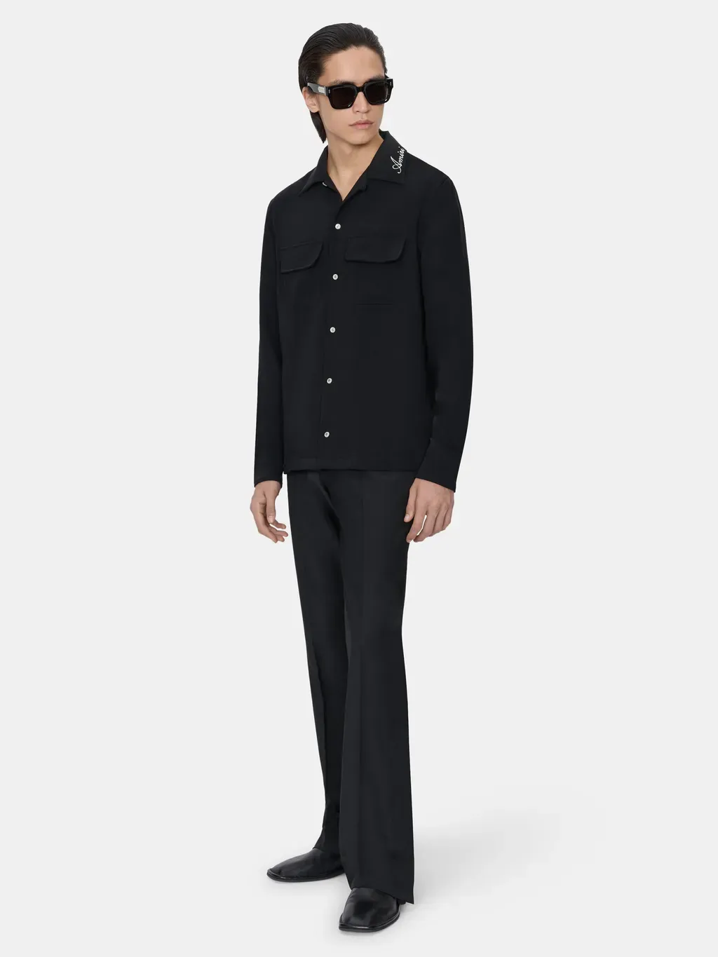 Round Pocket Dress Shirt - Black