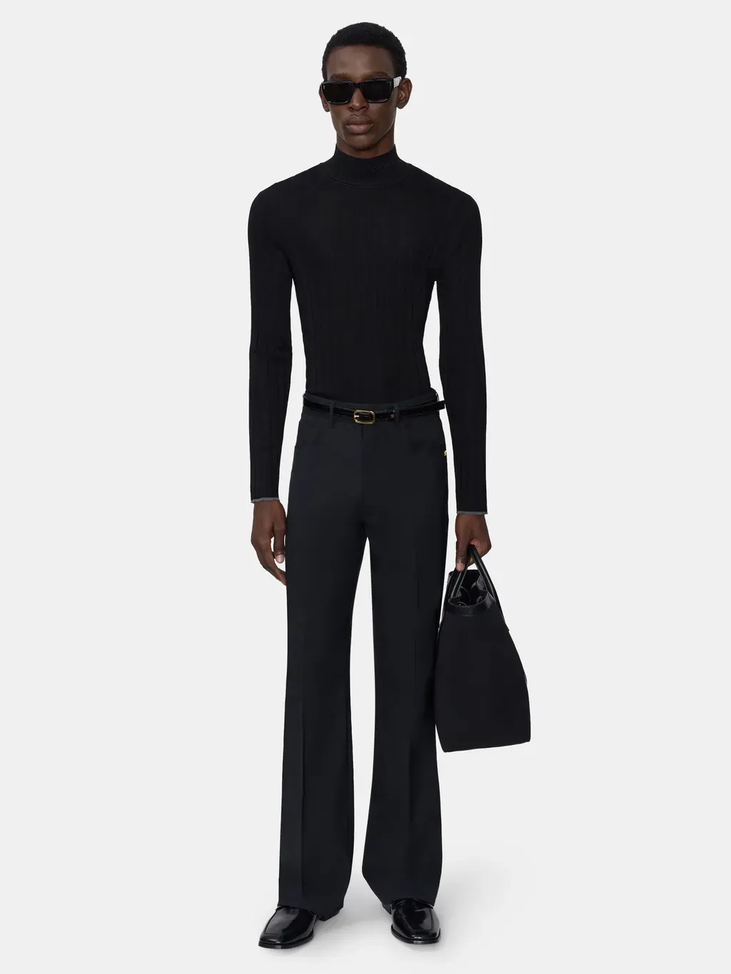 Script Mock Neck Sweater - Black