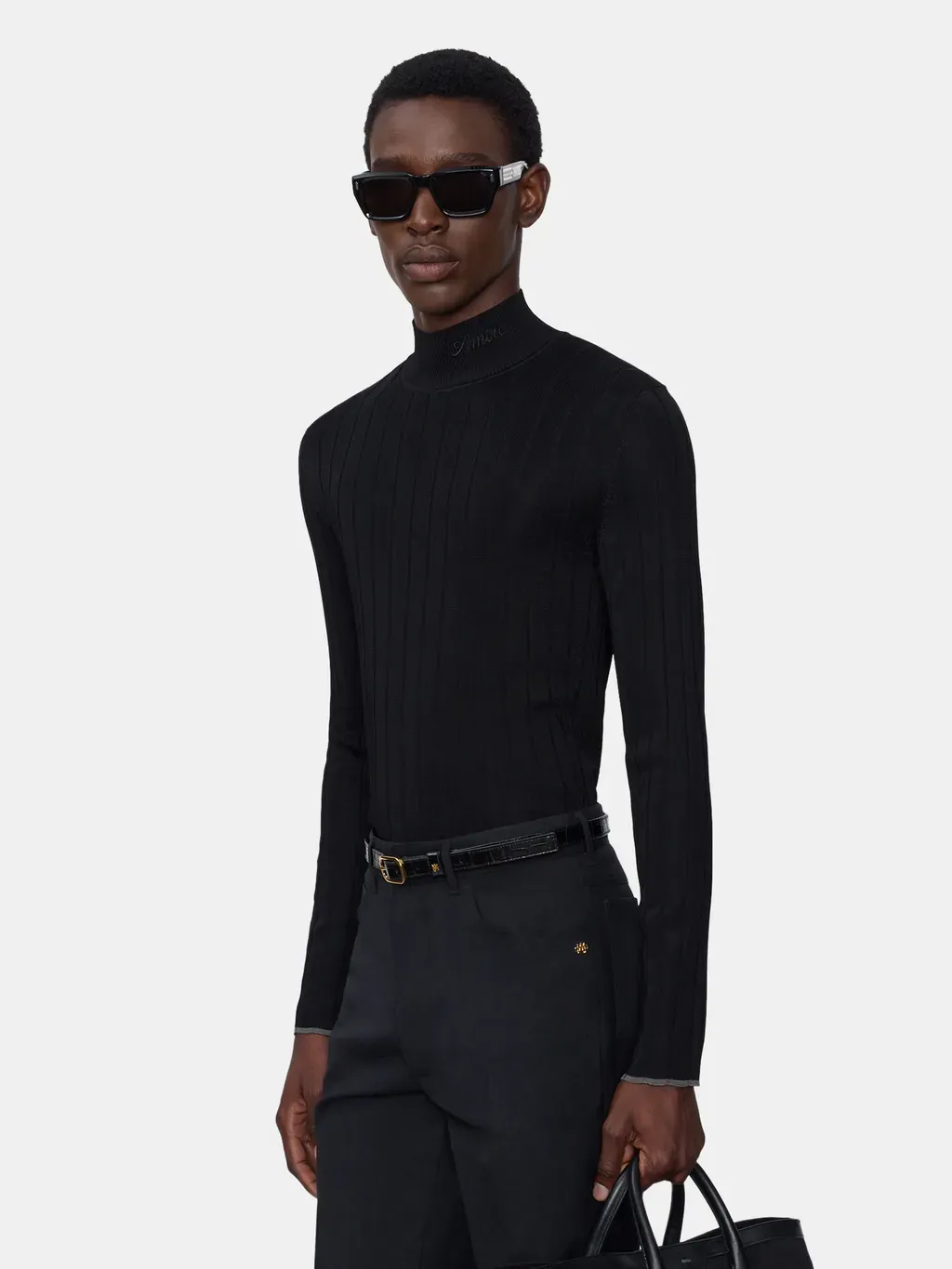 Script Mock Neck Sweater - Black