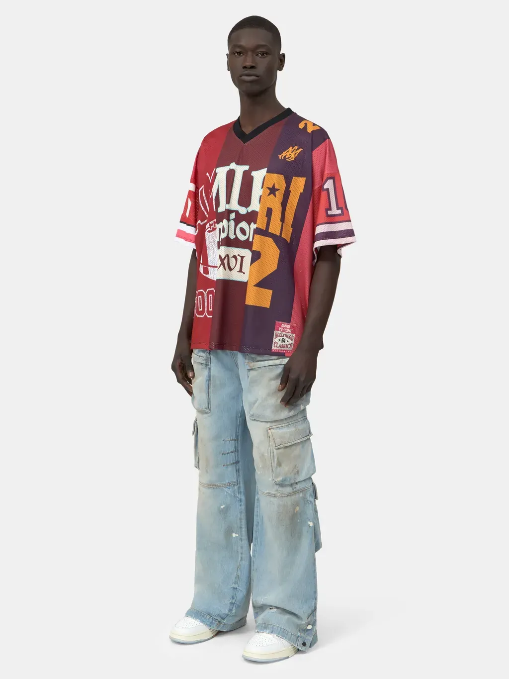 Spliced Oversized Mesh Tee - Red