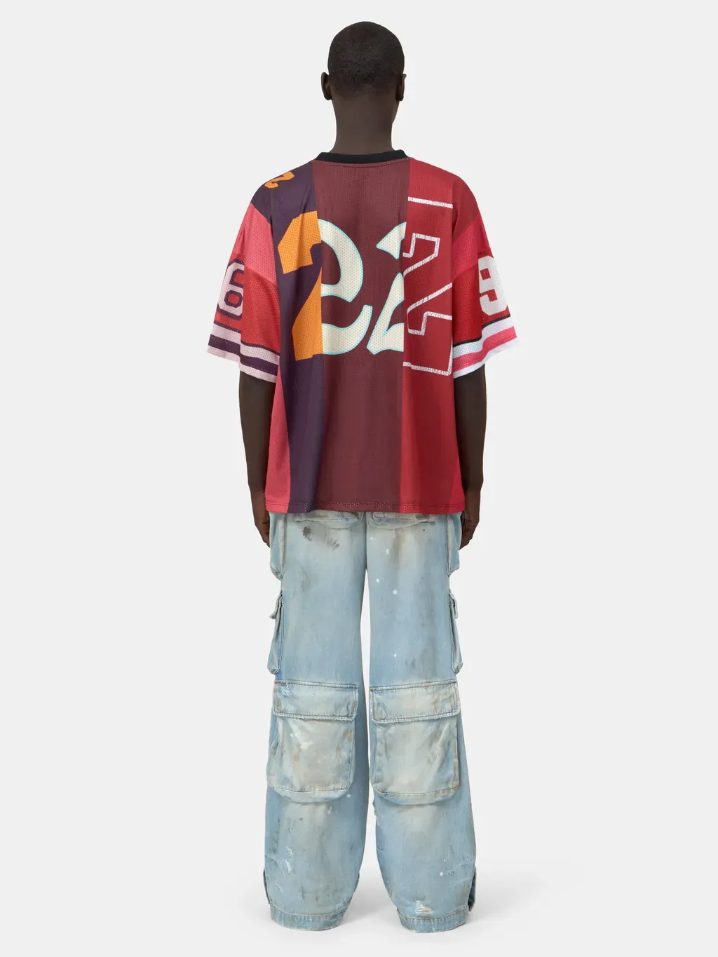Spliced Oversized Mesh Tee - Red