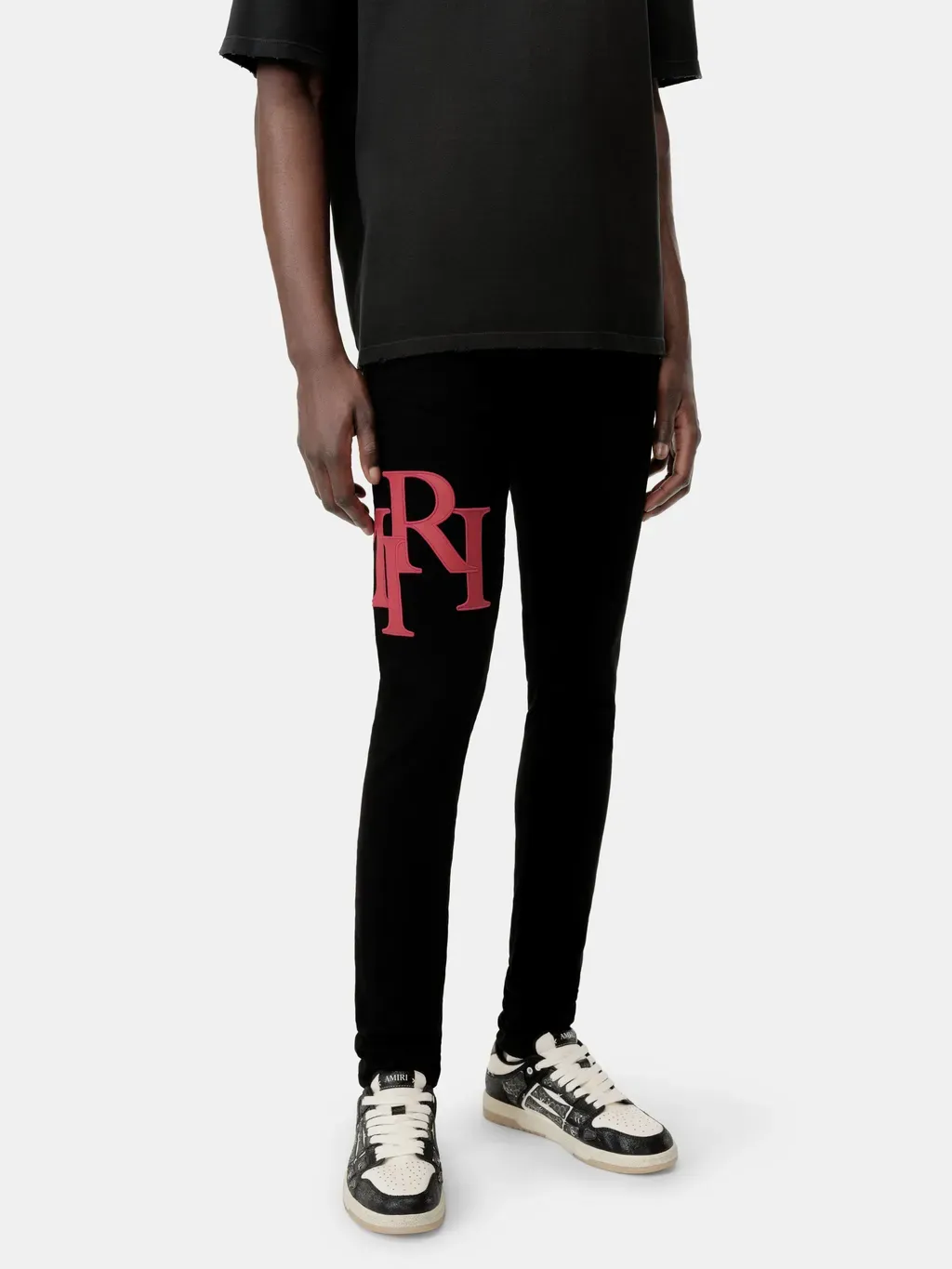 Staggered Logo Skinny Jean- Black Red