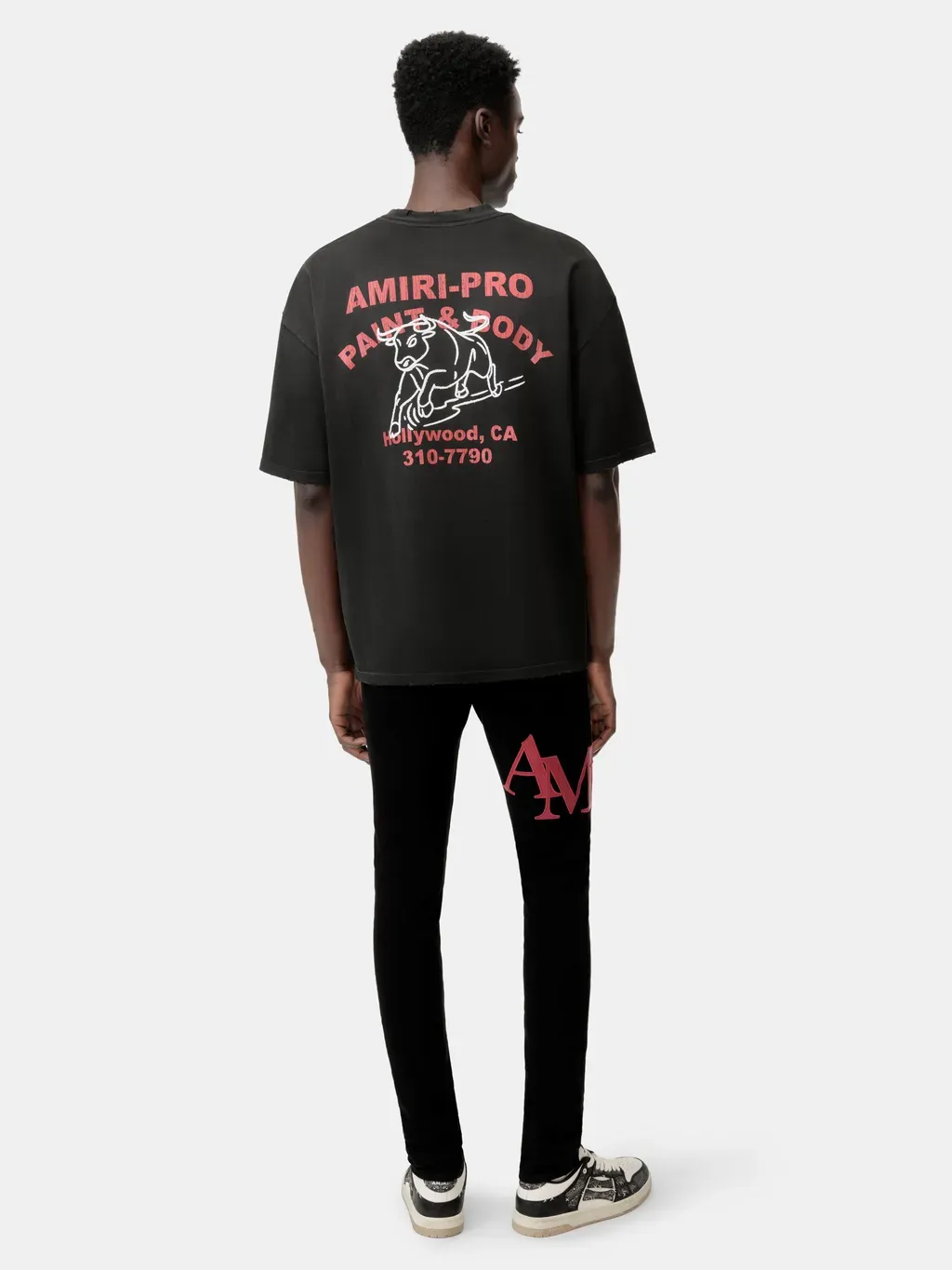 Staggered Logo Skinny Jean- Black Red