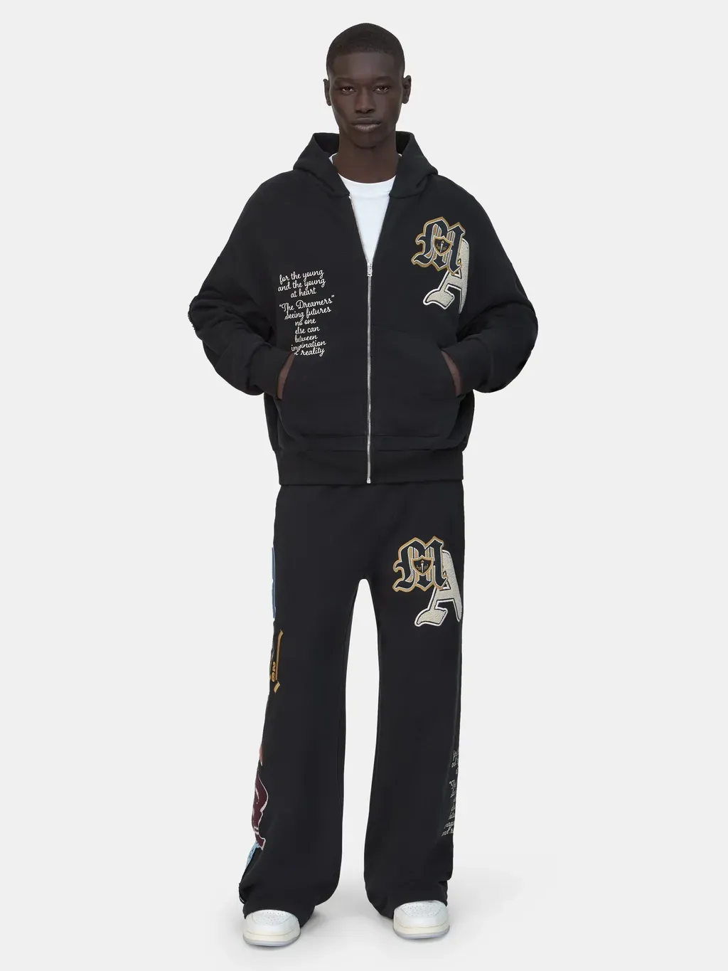 Varsity Patch Oversized Zip Hoodie - Black