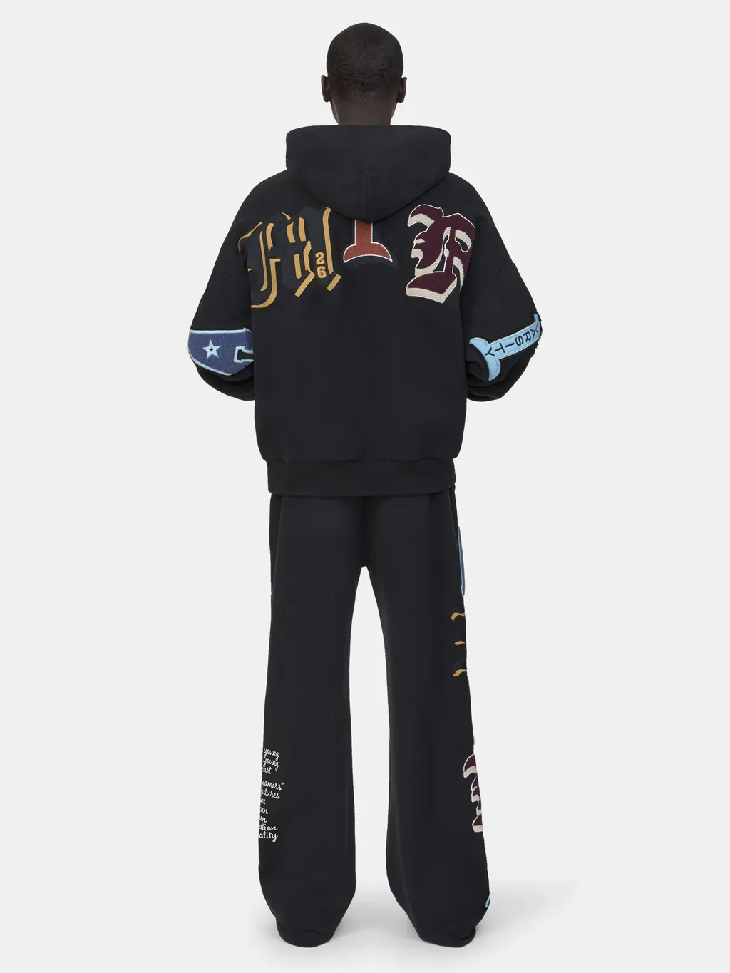 Varsity Patch Oversized Zip Hoodie - Black
