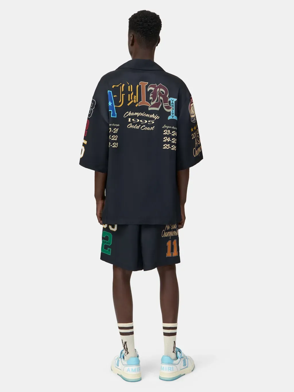 Varsity Patch Oversized Camp Shirt - Black
