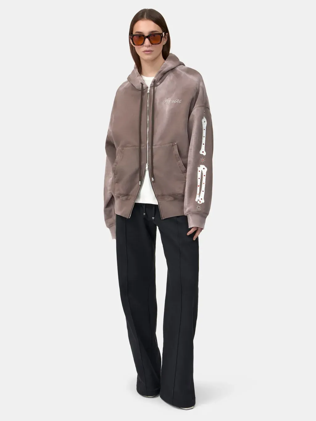 Women - Bones Studded Zip Hoodie - Dark Brown