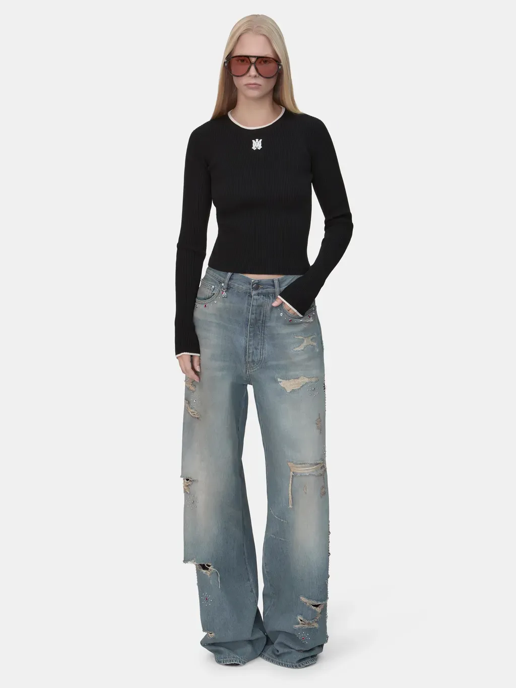 Women - Bones Studded Jean - Driftwood Blue