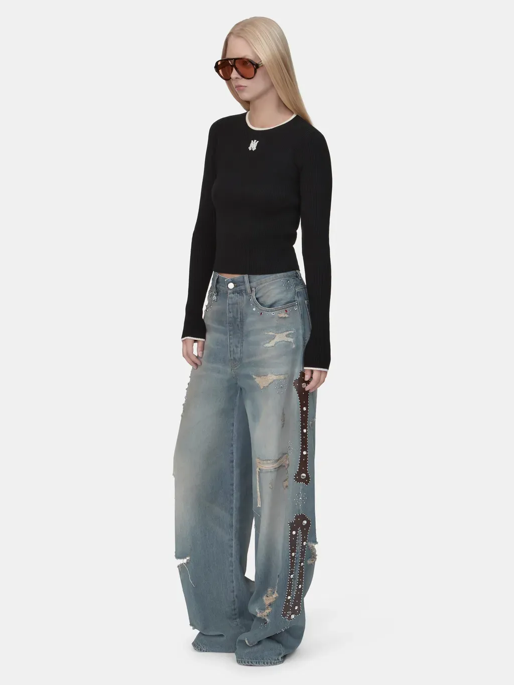 Women - Bones Studded Jean - Driftwood Blue