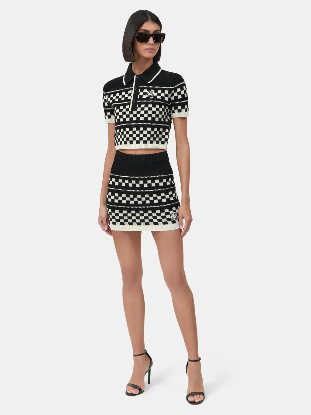 Women - Checkered Mesh Polo - Black