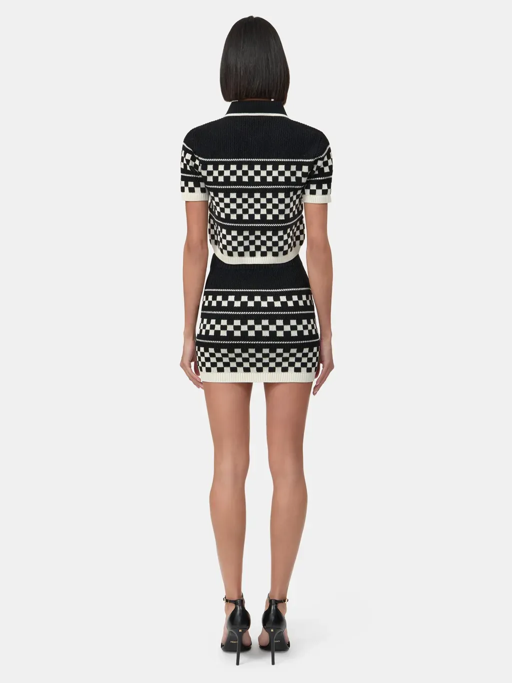 Women - Checkered Mesh Polo - Black