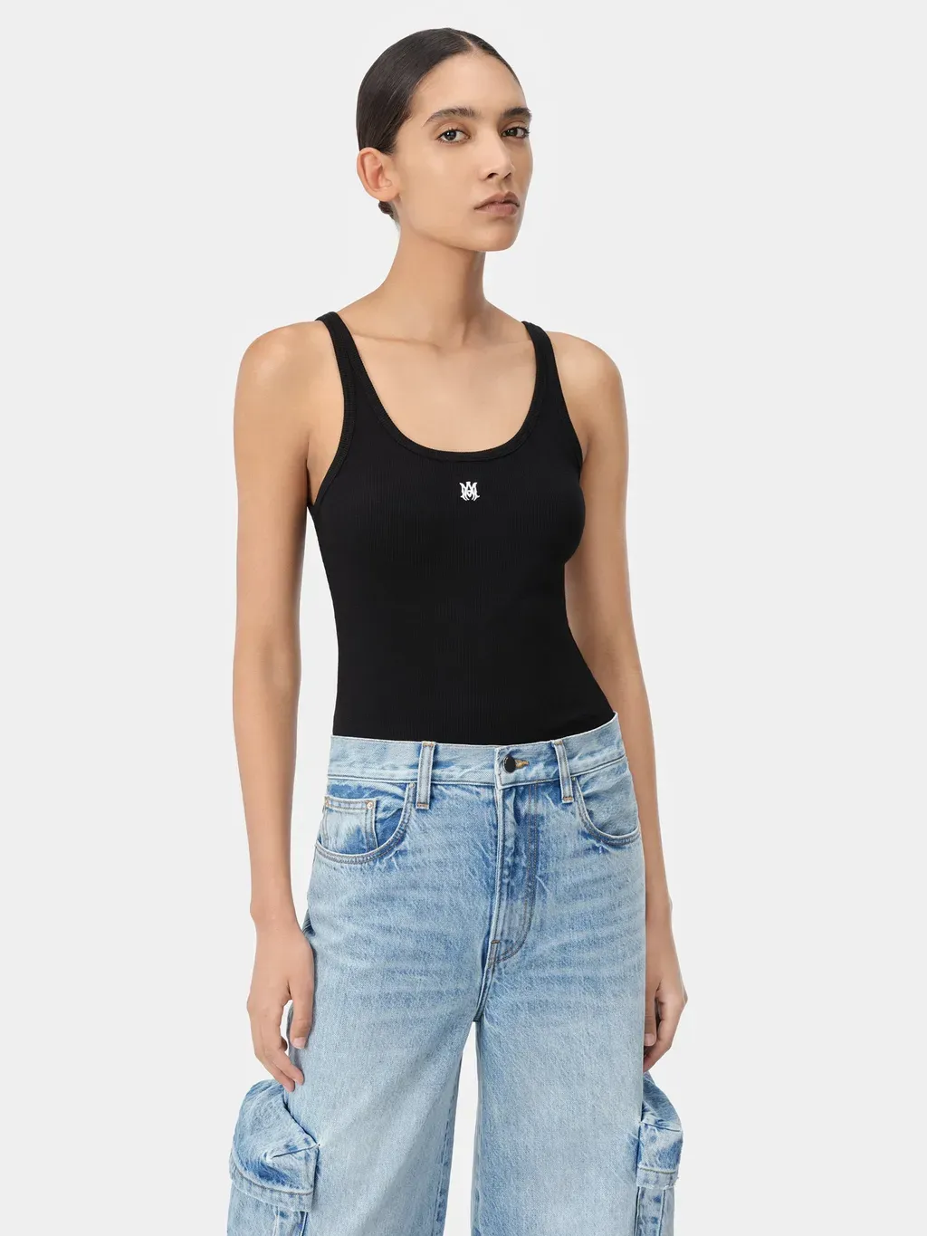 Women - Ma Embroidered Ribbed Tank - Black