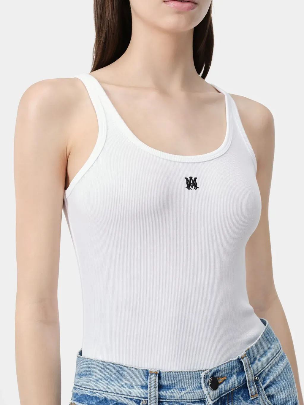 Women - Ma Embroidered Ribbed Tank - White