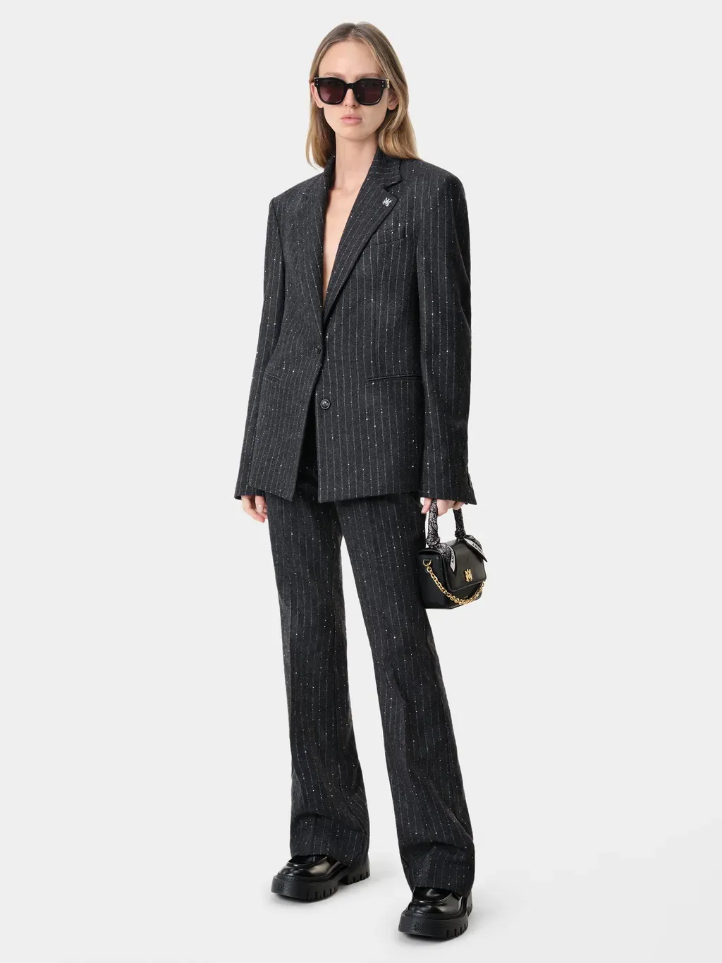 Women - Sequin Pinstripe Blazer - Dark Grey