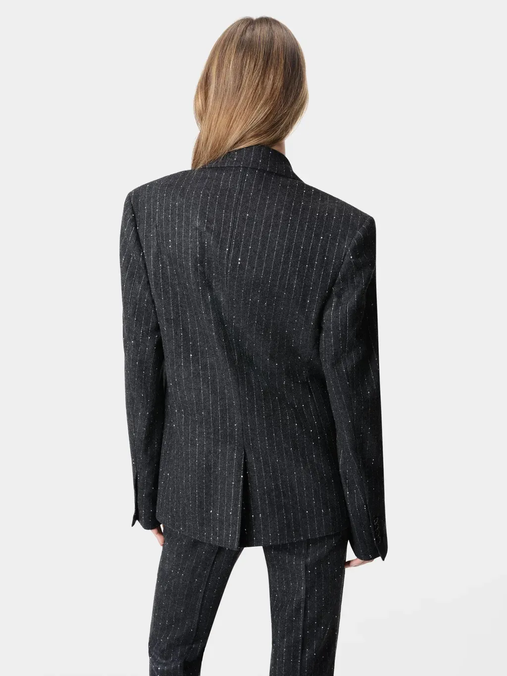 Women - Sequin Pinstripe Blazer - Dark Grey
