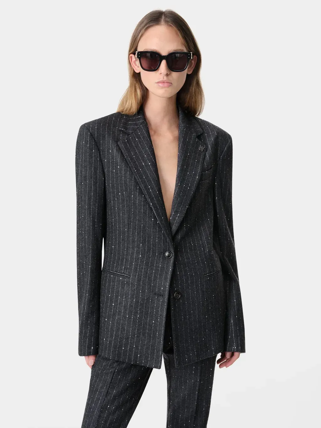 Women - Sequin Pinstripe Blazer - Dark Grey
