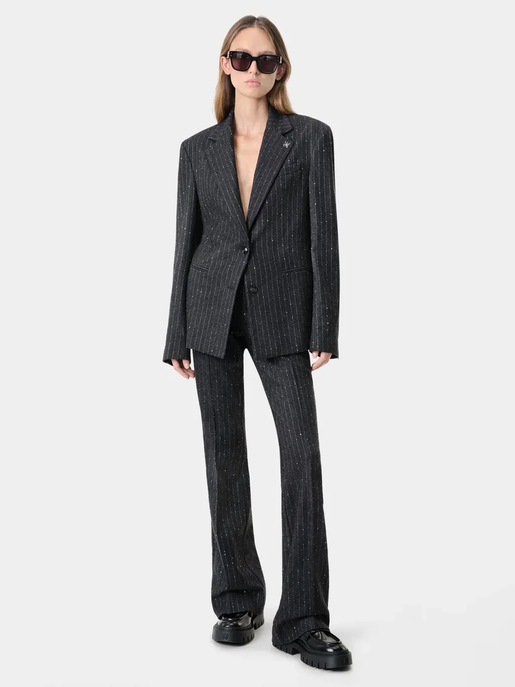 Women - Sequin Pinstripe Kick Flare - Dark Grey