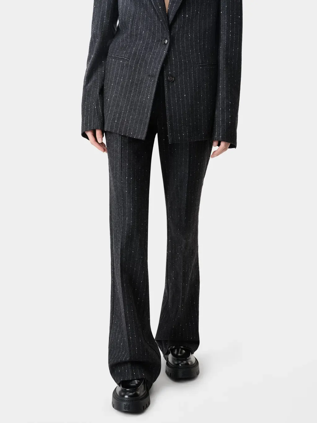 Women - Sequin Pinstripe Kick Flare - Dark Grey