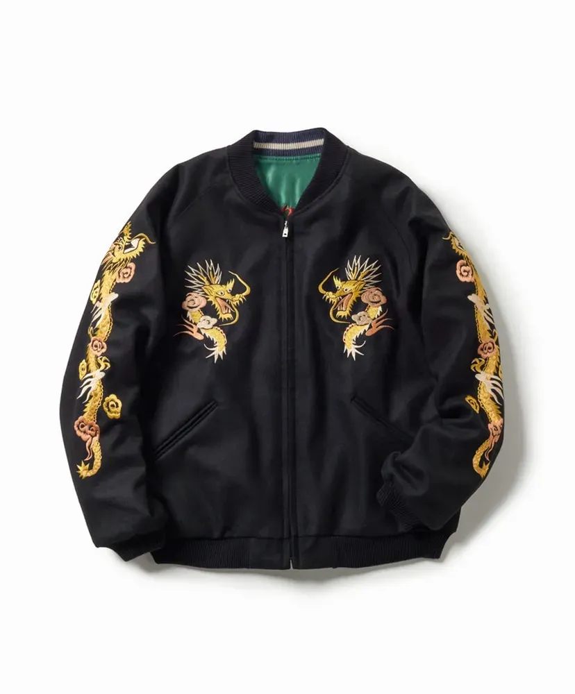 Wool Melton × Acetate Souvenir Jacket - Dragon Head