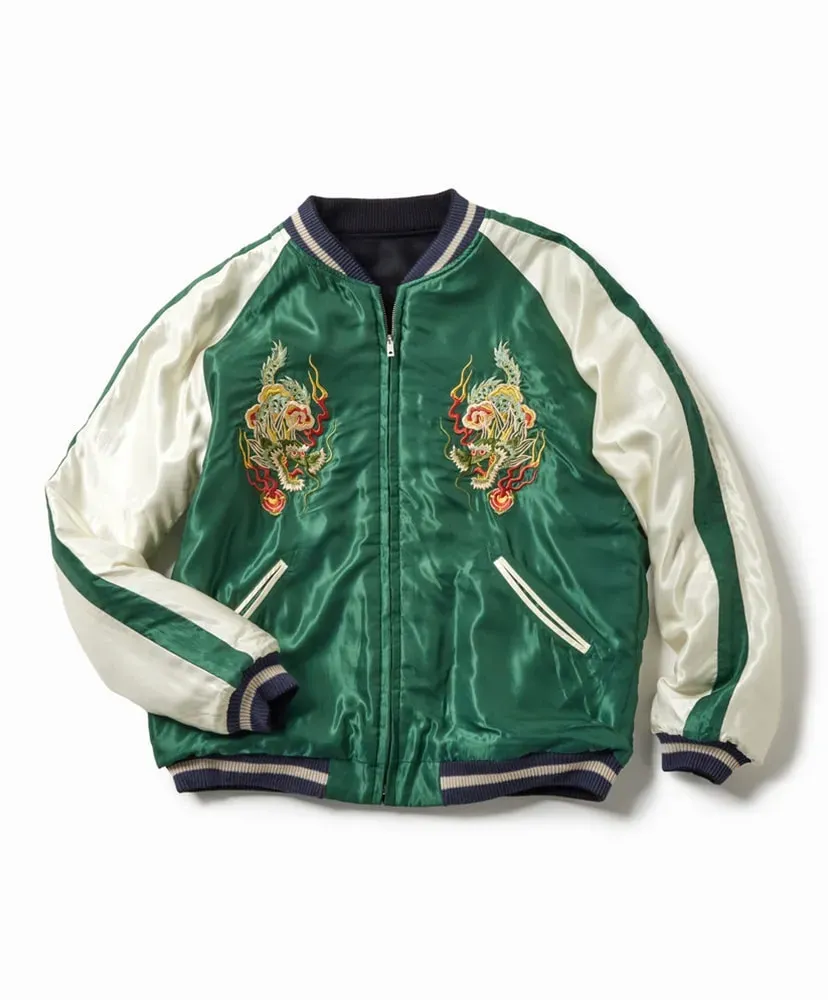 Wool Melton × Acetate Souvenir Jacket - Dragon Head