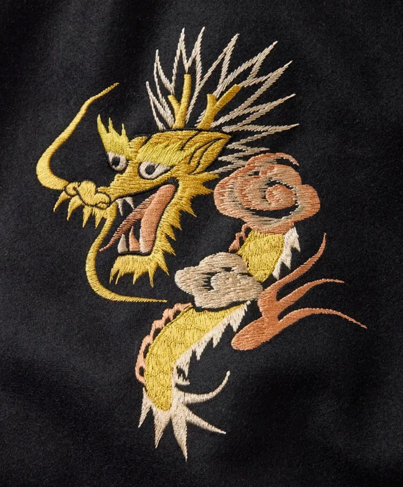 Wool Melton × Acetate Souvenir Jacket - Dragon Head