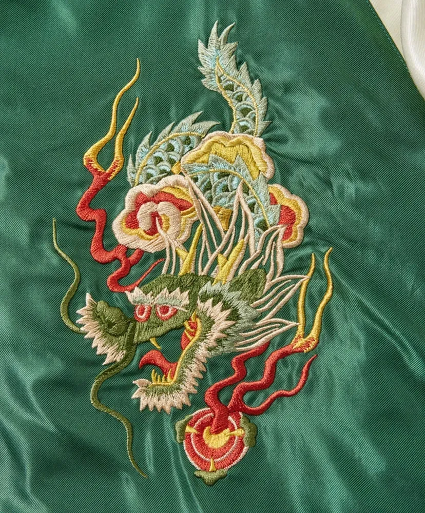 Wool Melton × Acetate Souvenir Jacket - Dragon Head