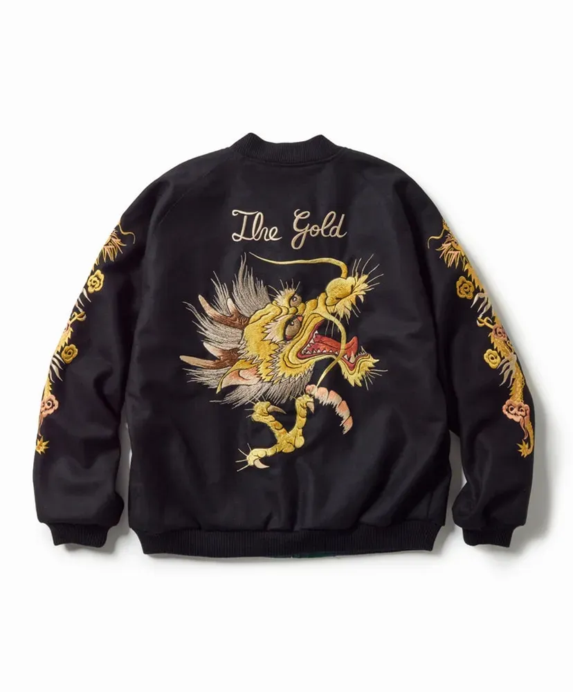 Wool Melton × Acetate Souvenir Jacket - Dragon Head