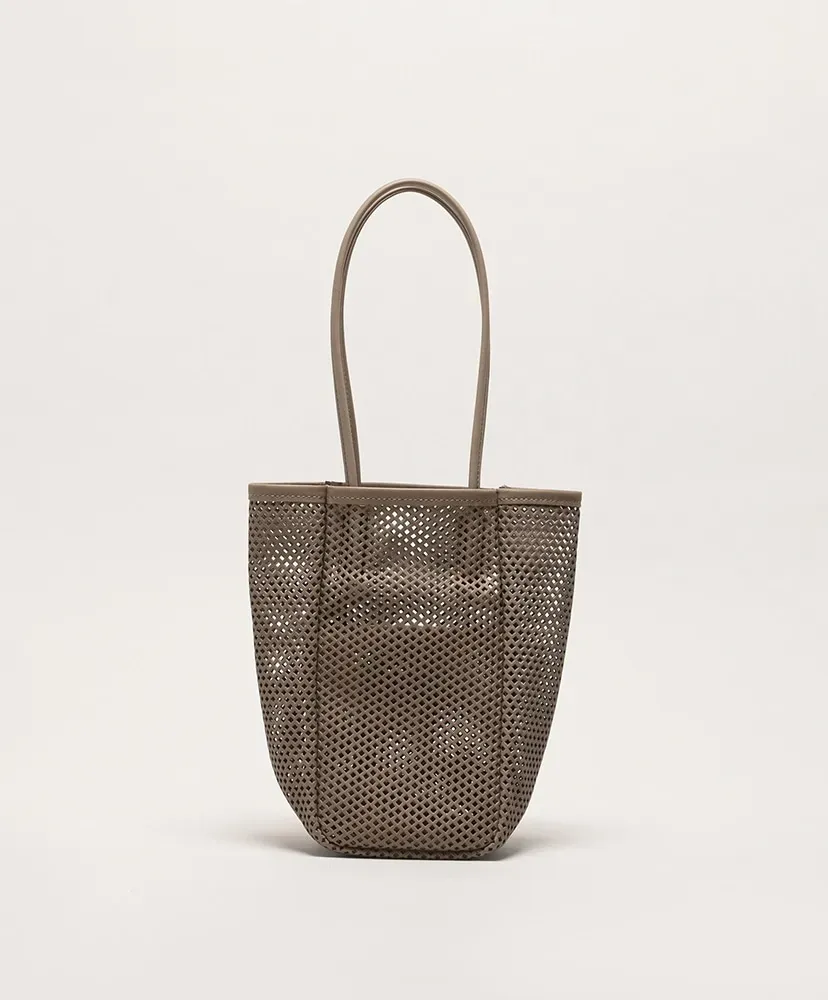 Washed Leather Mesh Tote