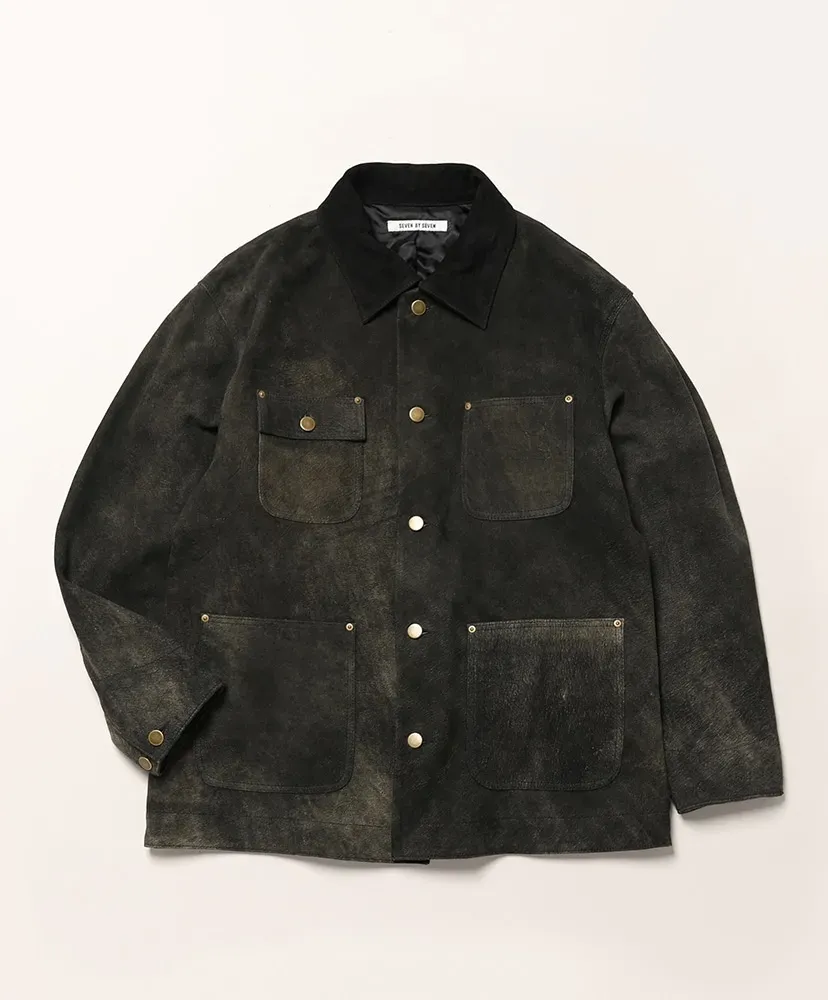 Leather Michigan Chore Coat - Goat Suede Antique Finish