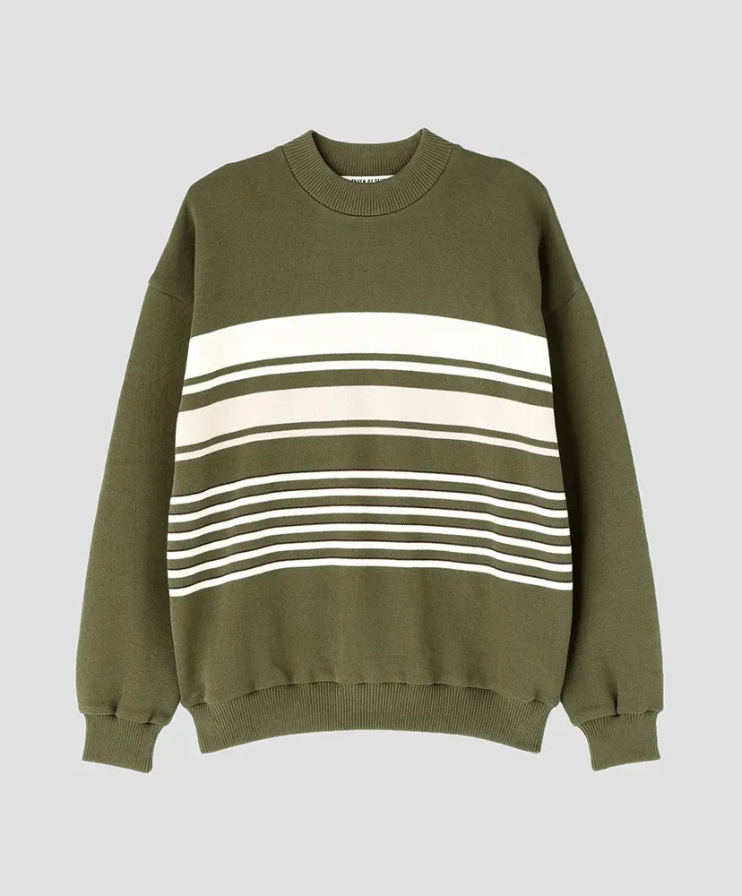 Crew Neck Stripe Knit Sweater -Cool Touch Organic Cotton-