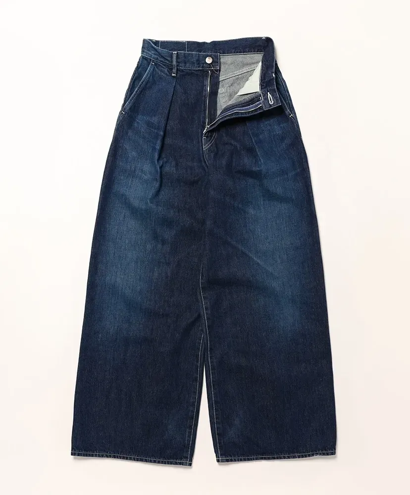 Selvage Denim Two Tuck Wide Pants -Dark Fade-