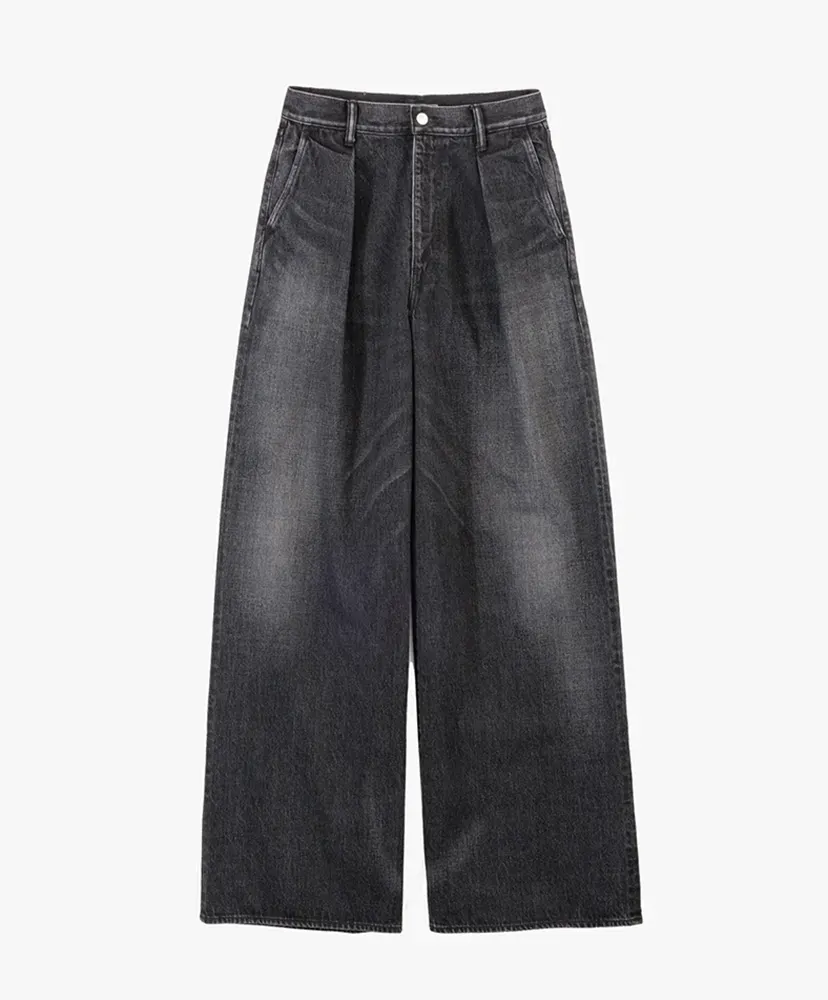 Selvage Denim Two Tuck Wide Pants -Dark Fade-
