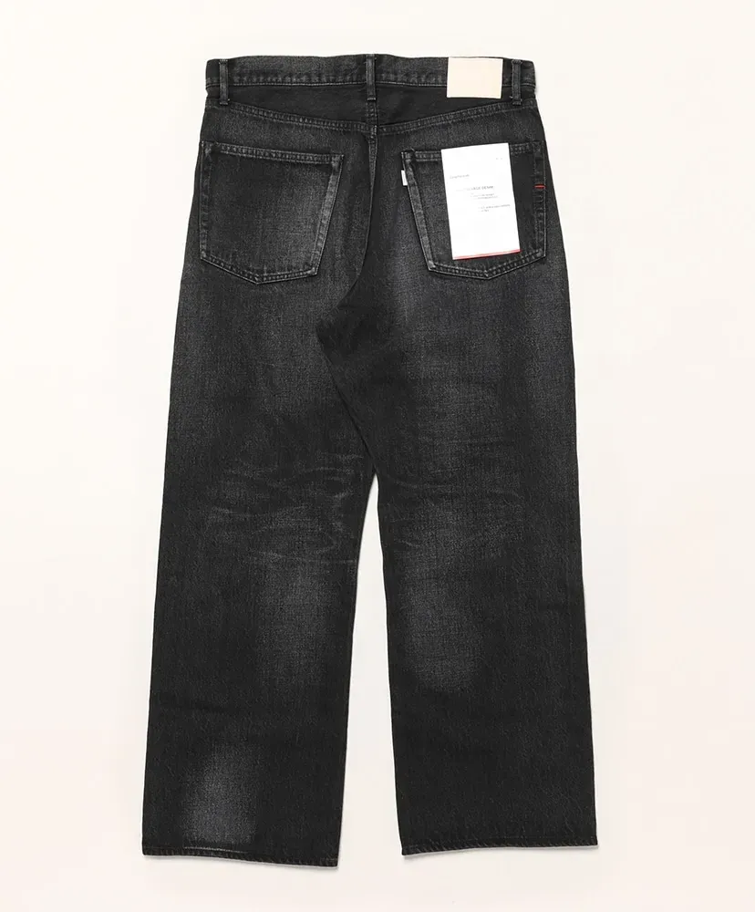 Selvage Denim Five Pocket Wide Straight Pants -Dark Fade-