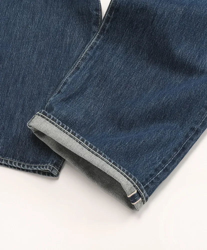 Selvage Denim Five Pocket Wide Straight Pants -Dark Fade-