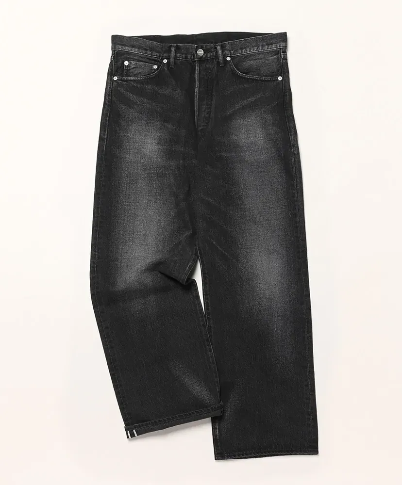 Selvage Denim Five Pocket Wide Straight Pants -Dark Fade-