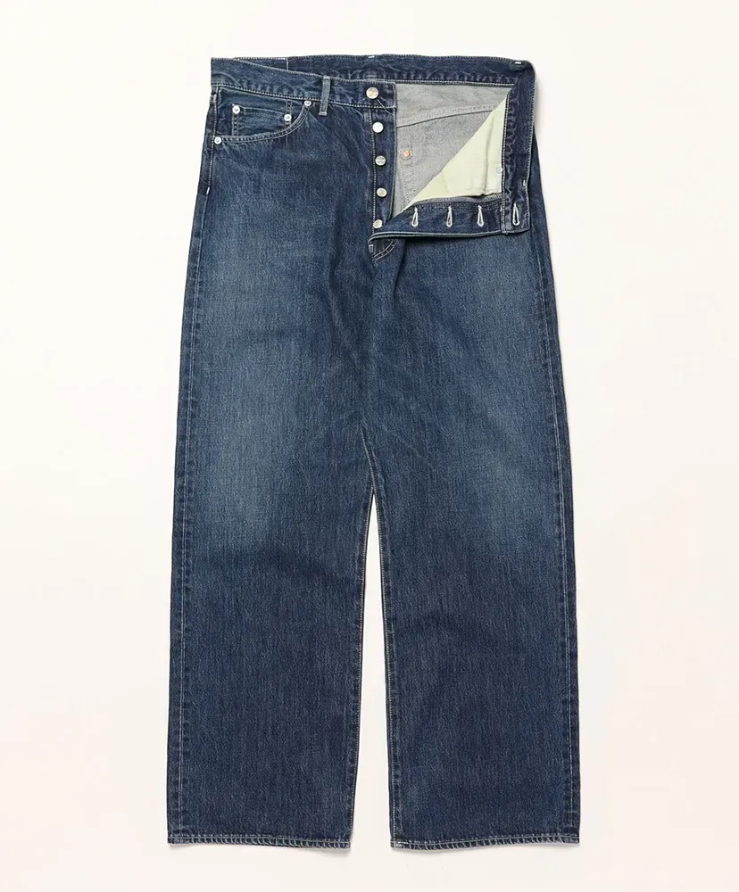 Selvage Denim Five Pocket Wide Straight Pants -Dark Fade-