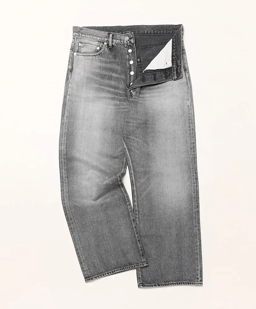 Selvage Denim Five Pocket Wide Straight Pants -Light Fade-