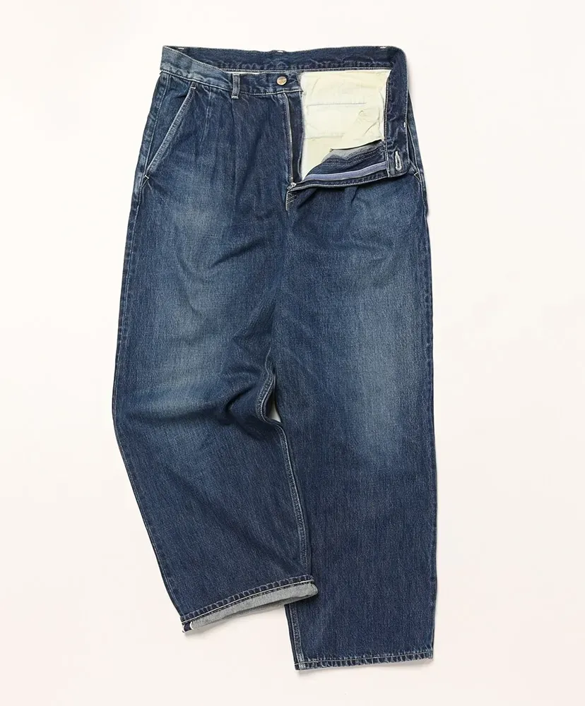 Selvage Denim Two Tuck Pants-Dark Fade-