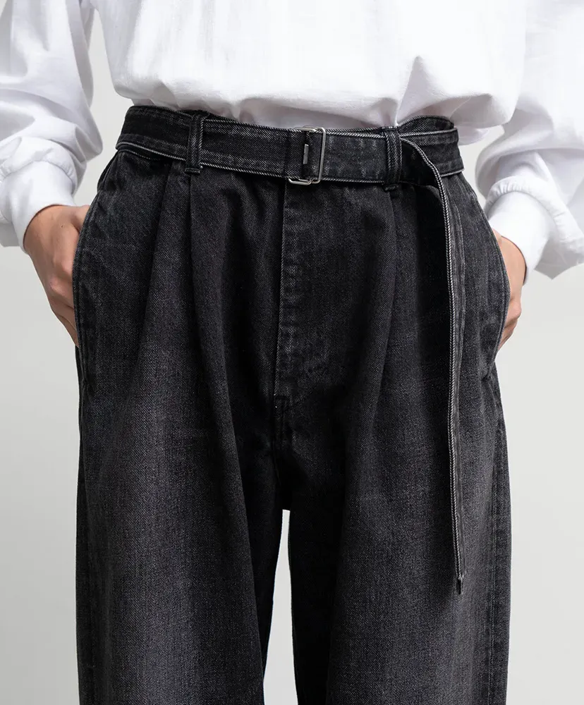 Selvage Denim Belted Pants -Dark Fade-