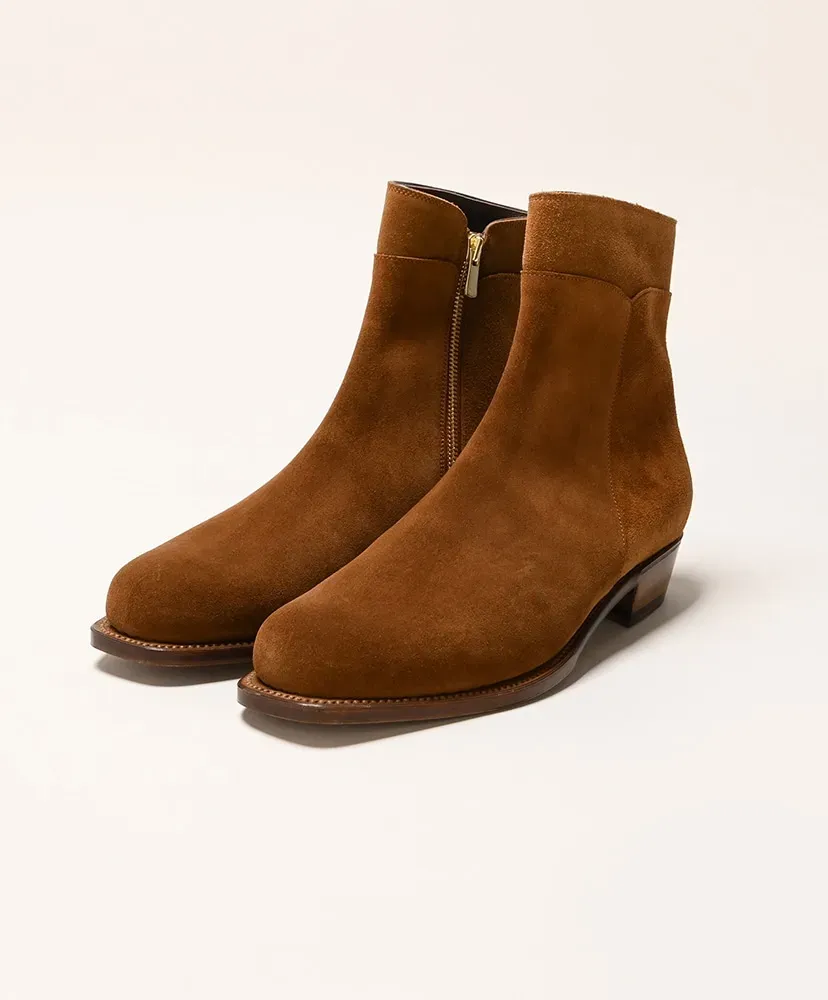 Side Zip Boots - Calf Suede