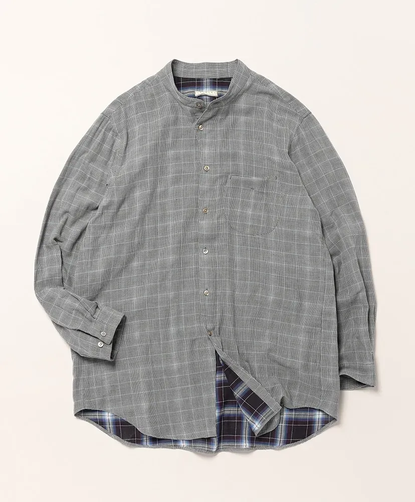 Contrast Face Check Gauze C/L Stand Collar Shirt