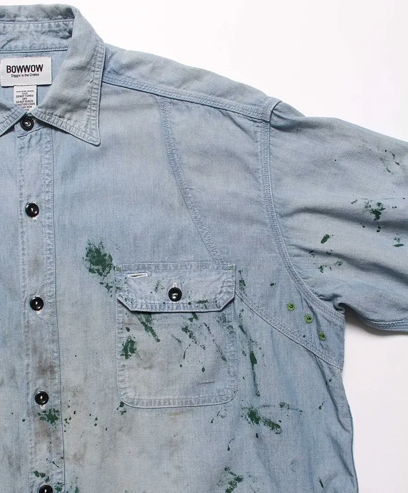 Paint Stained Chambray Shirt,Vent Holes