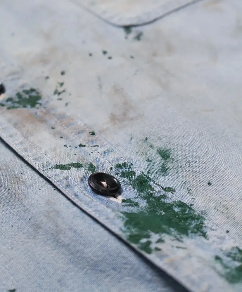 Paint Stained Chambray Shirt,Vent Holes